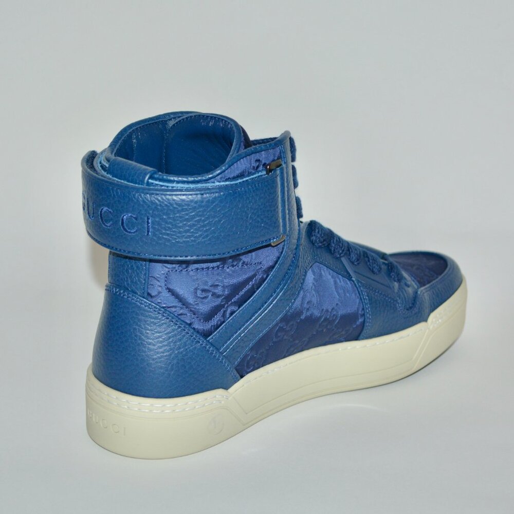 NIB GUCCI GG GUCCISSIMA MENS HITOP NYLON LEATHER SNEAKERS - Picture 3 of 12
